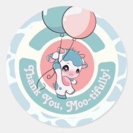 Grönt Blue Cow Mönster - tack för att du har fått Runt Klistermärke