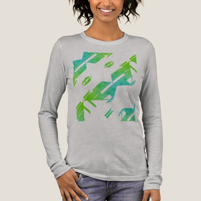 Grönt Blue Diagonal Zig-zag Tropical Art Design T Shirt (Framsida)