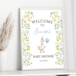 Grönt Blue Fånig Goose Baby Shower Välkomstskylt Poster