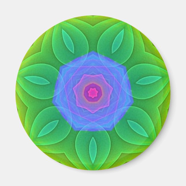 Grönt Blue Fractal Mandala Star Fridge Magnet (Framsidan)