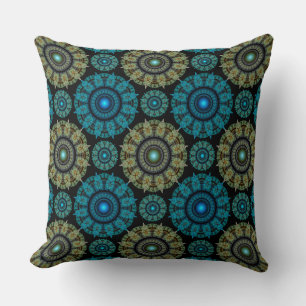 Grönt Blue fractal ornament dekorativ kudde