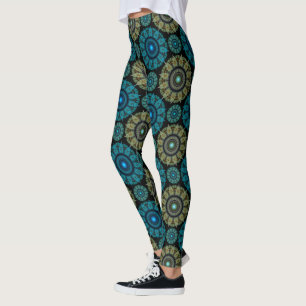 Grönt Blue frakttal helig mönster Leggings