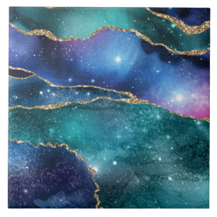 Grönt blue geode galaxy faux gyllene modern kakelplatta