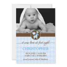 Grönt Blue Giraffe Baby Photo Birth Notice