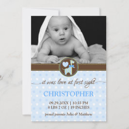 Grönt Blue Giraffe Baby Photo Birth Notice Meddelande