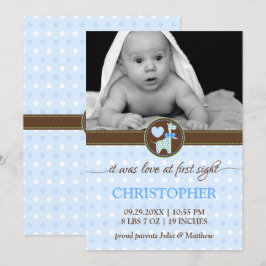 Grönt Blue Giraffe Baby Photo Birth Notice Meddelande