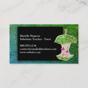 Grönt Blue Glitter Apple Supple Teacher Tutor Visitkort
