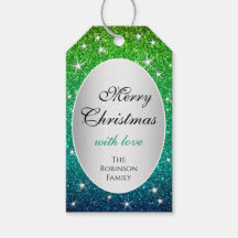 Grönt Blue Gradient Glitter Spark Stars jul