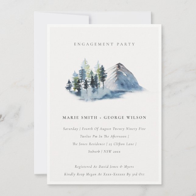 Grönt Blue Gräs Skogen bergsberget Förlovning Inbj Tack Kort (Framsida)