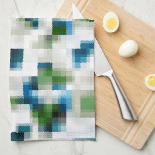 Grönt Blue Grått White Abstrakt Mönster Kökshandduk