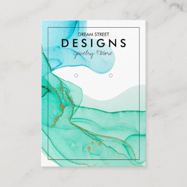 Grönt Blue Guld Trendig Earring Visning Card Visitkort (Framsida)