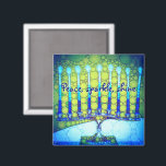 Grönt Blue Hanukkah Menorah Peace Gnistra Shine Magnet<br><div class="desc">"Fred, gnistra, skina." Ett närliggande foto av en ljus, färgstark, blå och grönt artsy-menorah hjälper dig in i helgdag av Hanukkkah i stil. Känn julhelgens värme och glädje när du användor den här ljusa, färgstarka Hanukkah-magneten. Matchningskort, porto, klistermärken, kuddar, husvagnar, totepåsar och andra produkter finns också tillgängliga i min "Hanukkah...</div>