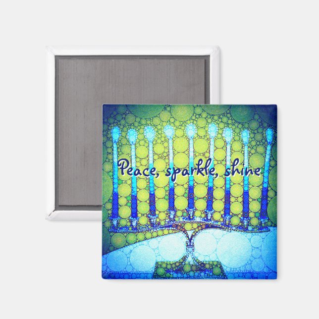 Grönt Blue Hanukkah Menorah Peace Gnistra Shine Magnet (Front/Back)