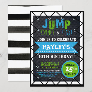 Grönt & Blue Jump & Play Trampoline Park Bount Inbjudningar
