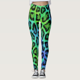 Grönt Blue Leopard Skriv ut Leggings