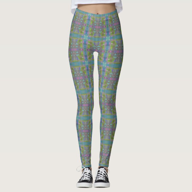 Grönt Blue Lila Geometric Leggings (Framsida)