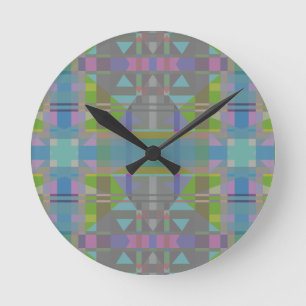 Grönt Blue Lila Geometric Rund Klocka