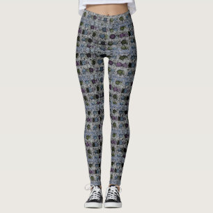 Grönt Blue-Lila med stora punkter i Mörken Leggings