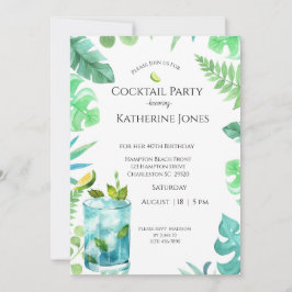 Grönt Blue Lövs 40:e födelsedag Cocktail Party Inbjudningar