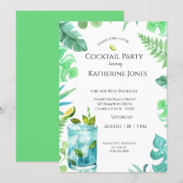 Grönt Blue Lövs 40:e födelsedag Cocktail Party Inbjudningar