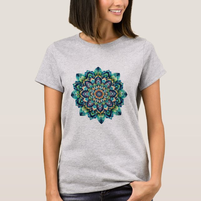 Grönt/Blue Mandala Basic T-Shirt (Framsida)