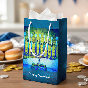 Grönt Blue Peace Kärlek Light Hanukkah Menorah Bol
