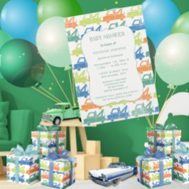 Grönt Blue Pojke Tow Lastbil Mönster Baby Shower Inbjudningar