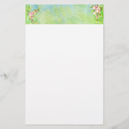 Grönt Blue Rosa ros Blommigt Bröllop Header Brevpapper