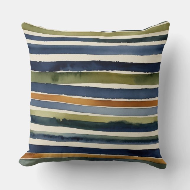 grönt Blue Rust och beige rand Kudde (Framsida)