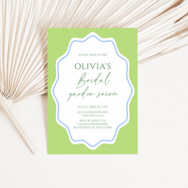 Grönt Blue Scalloped Ram Garden Möhippa Inbjudningar (Skapare uppladdad)