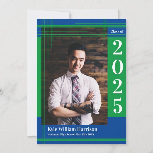 Grönt Blue School Färg Studenten Photo Play Inbjudningar (Framsida)