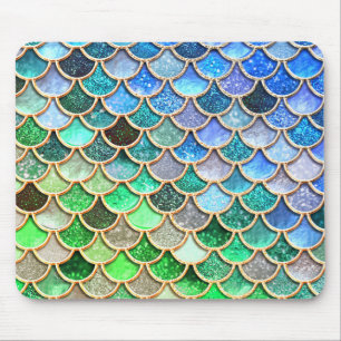 Grönt Blue Shiny Ombre Glitter Sjöjungfru Scales Musmatta