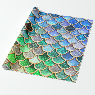 Grönt Blue Shiny Ombre Glitter Sjöjungfru Scales Presentpapper