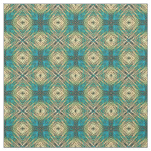 Grönt Blue Teal Turcos Aztec Mosaic Mönster Tyg