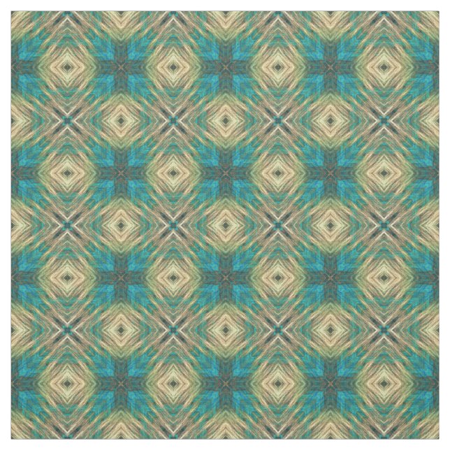 Grönt Blue Teal Turcos Aztec Mosaic Mönster Tyg (Provkarta)