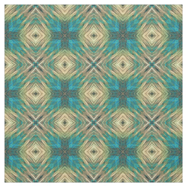 Grönt Blue Teal Turcos Aztec Mosaic Mönster Tyg (Provkarta)