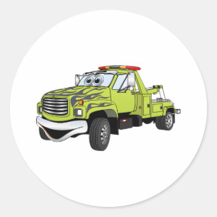 Grönt Blue Tow Lastbil Tecknad Runt Klistermärke