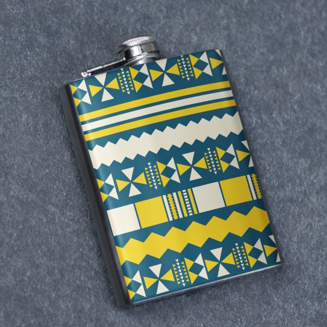 Grönt Blue Traditional Tribal Mönster Fickplunta (FLASK)