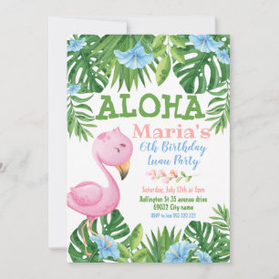 Grönt Blue Tropical Blommigt Aloha Luau Birthday Inbjudningar