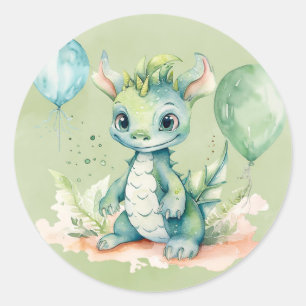 Grönt Blue Watercolor Dragon Boy Shower Runt Klistermärke