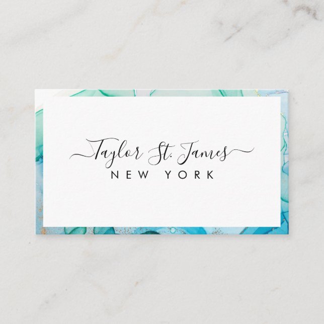 Grönt Blue Watercolor Gräns Affärskort Visitkort (Framsida)