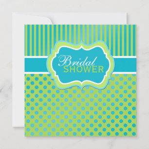 Grönt Blue White Polka Dot Rand Shower Inbjudan
