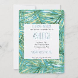 Grönt BlueTropical Watercolor Löv Birthday Inbjudningar