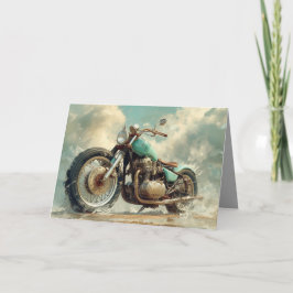 Grönt Bobber Motorcycle Card - Beach-bakgrund Kort