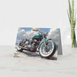 Grönt Bobber Motorcycle Card - Beach-bakgrund Kort