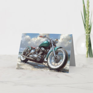 Grönt Bobber Motorcycle Card - Beach-bakgrund Kort