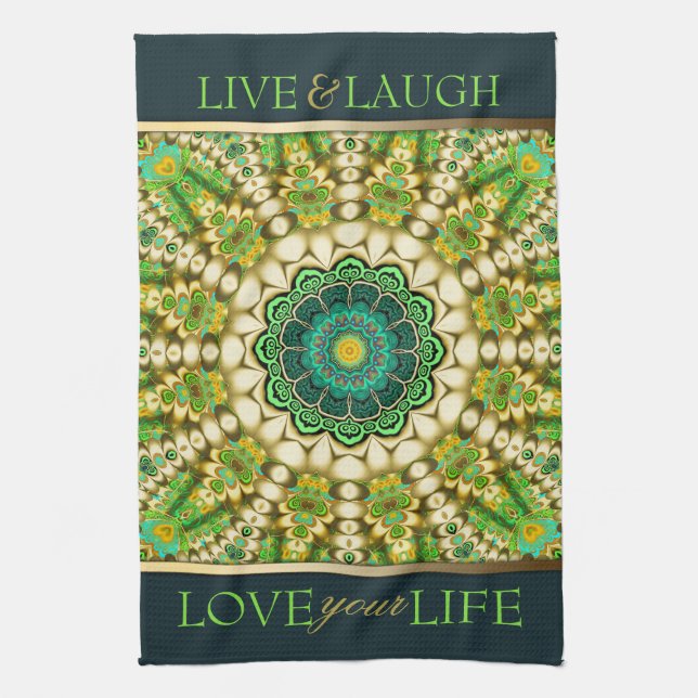 Grönt Bohemian Östra Mandala Tea Towel Kökshandduk (Vertikal)