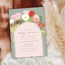 Grönt Boho Arch Cactus Bloom Desert Baby Shower
