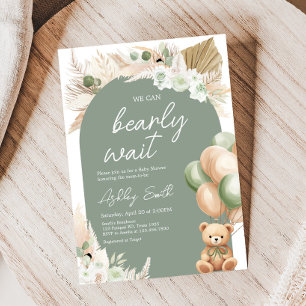Grönt Boho Bear Balloon Baby Shower Inbjudningar