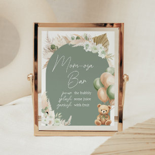 Grönt Boho Bear Balloon Baby Shower Mamma Osa Pub Poster